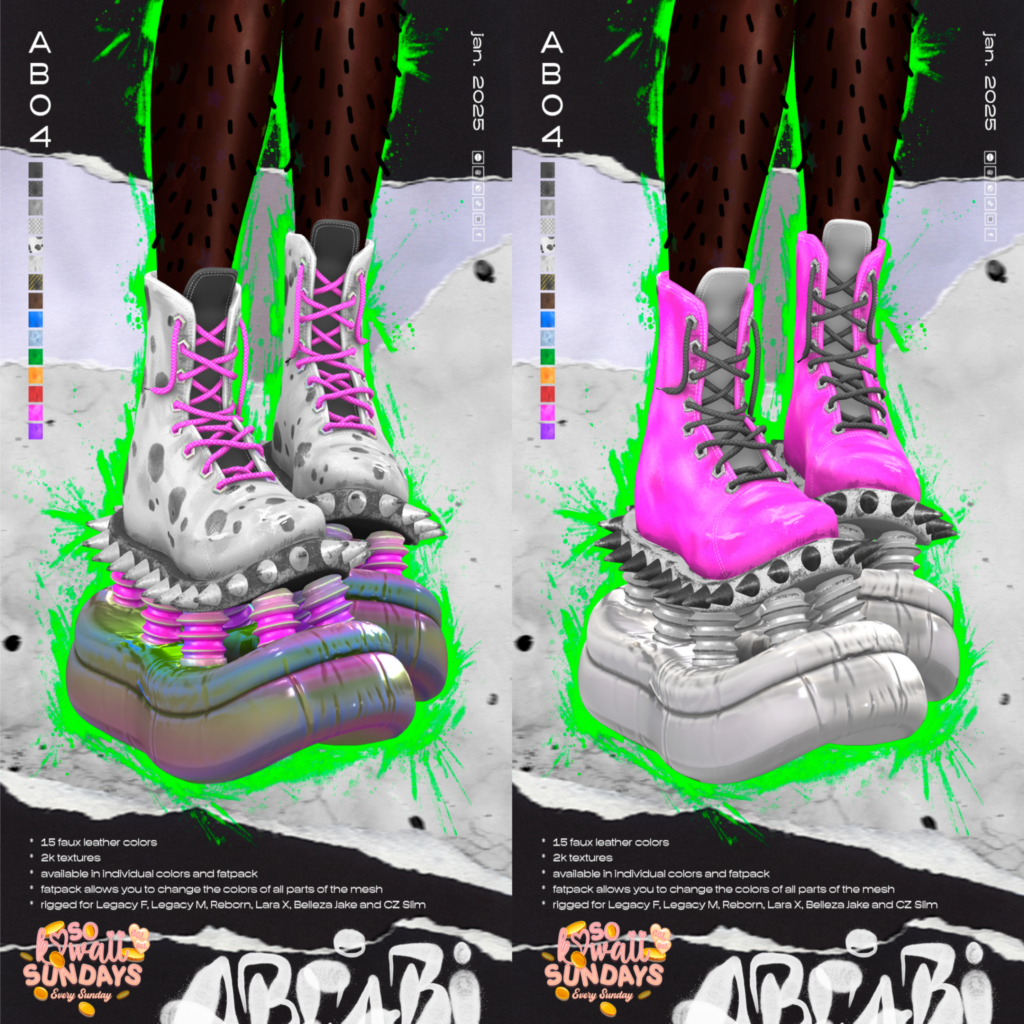 ABO4 Boots - CZ Slim/Jake/Legacy M+F/MaitreyaX/Reborn	&lt;a href=&quot;http://maps.secondlife.com/secondlife/Baddest/175/77/1346&quot;&gt;Teleport&lt;/a&gt;