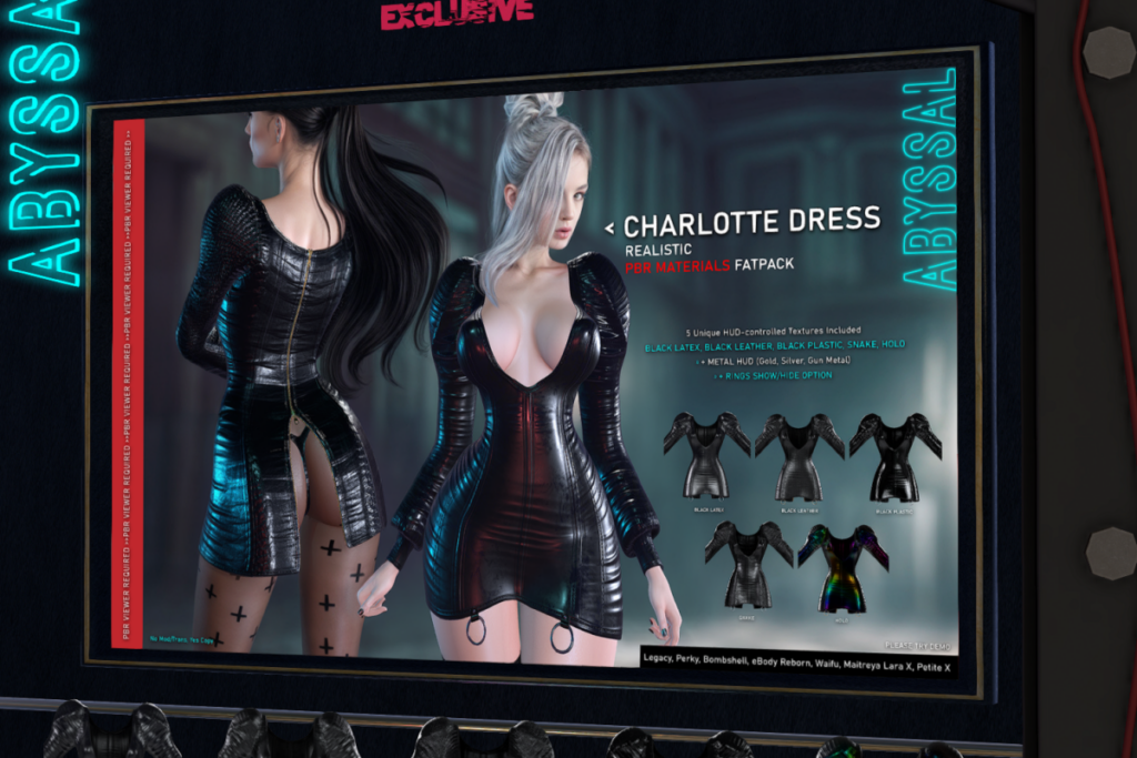 Charlotte Dress - Legacy/MaitreyaX/Reborn/+mods, L$349 each/L$999 FP