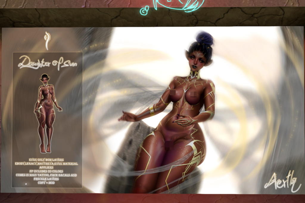 Daughter of Sun Tattoo - BOM/EvoX/Legacy/Maitreya/Reborn, L$350 each/L$5500 FP