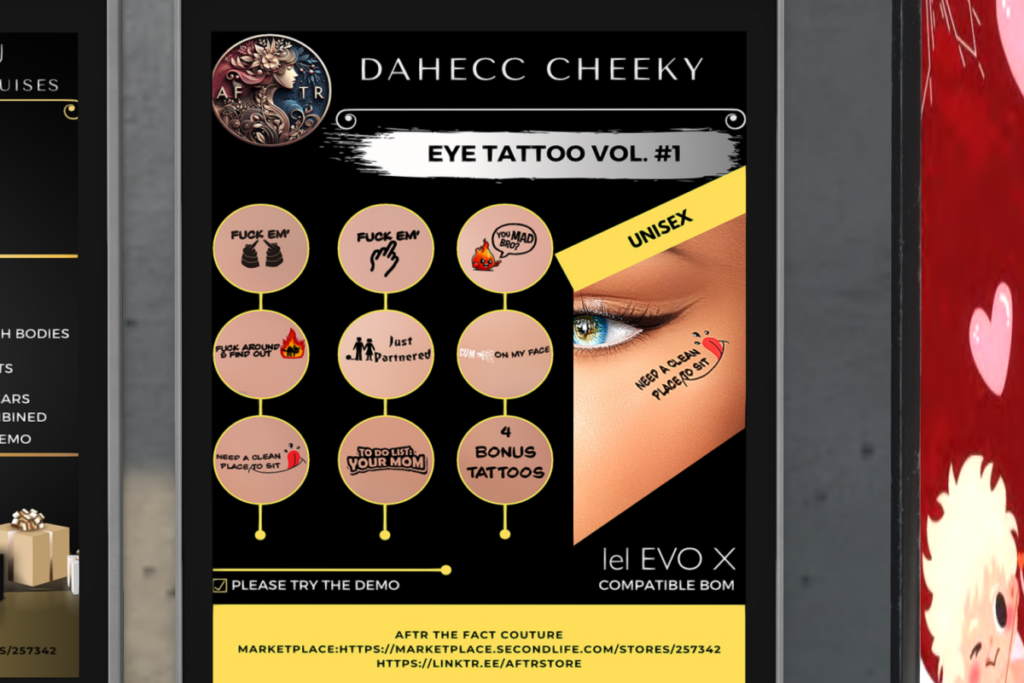 Dahecc Cheeky Eye Tattoos Vol1 - EvoX, L$125