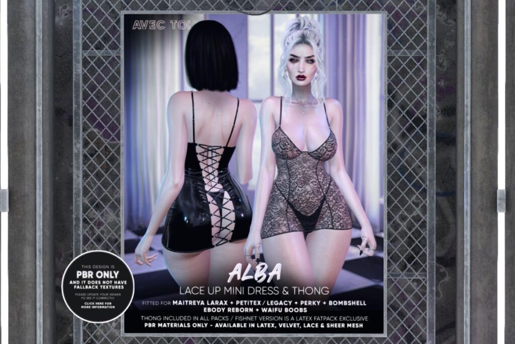 Alba Lace Up Mini Dress - Legacy/Maitreya/Reborn/+mods, L$595-L$795 each/L$995-L$1700 each/L$4285 FP