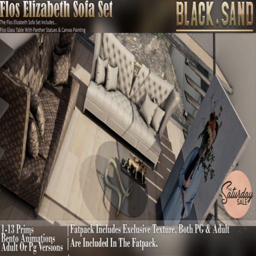 Flos Elizabeth Sofa Decor Set	&lt;a href=&quot;http://maps.secondlife.com/secondlife/Blacksticks/91/62/1872&quot;&gt;Teleport&lt;/a&gt;