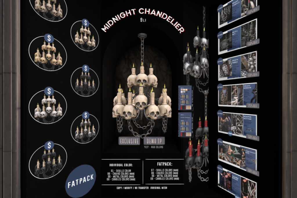 Midnight Chandelier, L$239 each/L$589 FP