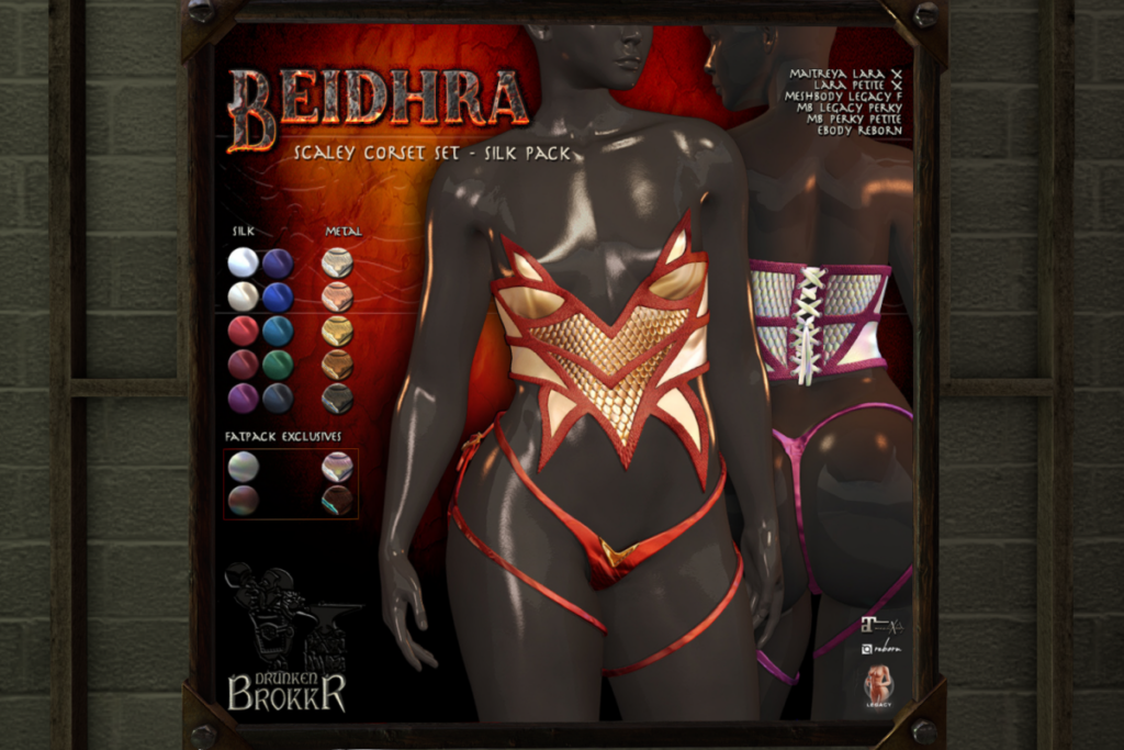 Beidhra Scaley Silk Corset - Legacy/MaitreyaX/Reborn/+mods, L$249 each/L$999 FP