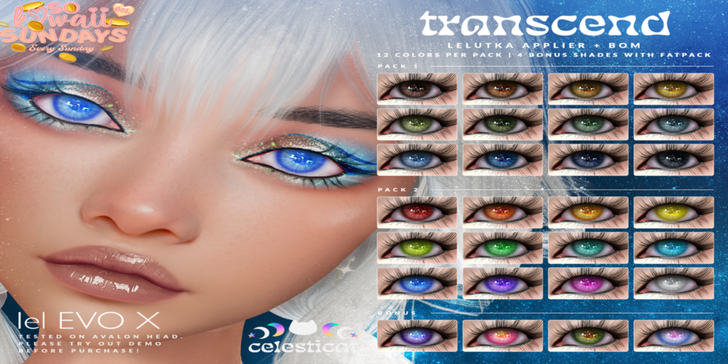 Transcend Eyes - BOM/EvoX	&lt;a href=&quot;http://maps.secondlife.com/secondlife/Surreal%20Pink/157/113/3602&quot;&gt;Teleport&lt;/a&gt;