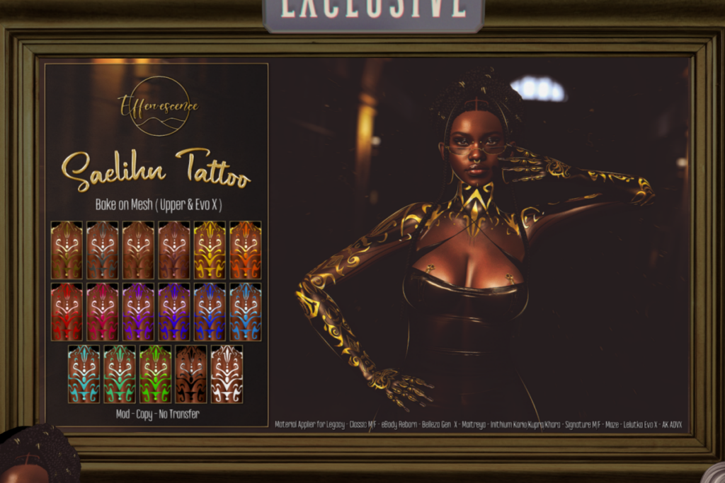 Saelihn Tattoo - AkX/EvoX/GenX/Inithium F+M/Legacy F+M/MaitreyaX/Reborn/Signature F+M/+mods, L$449