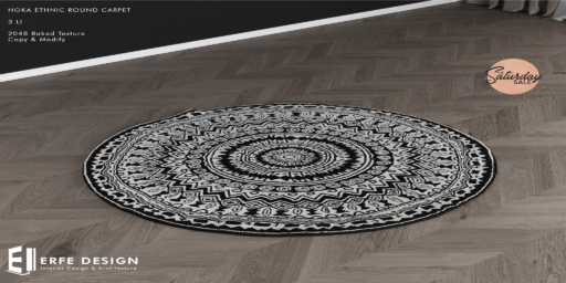 Hoka Ethnic Round Carpet	&lt;a href=&quot;http://maps.secondlife.com/secondlife/Corona/84/128/29&quot;&gt;Teleport&lt;/a&gt;