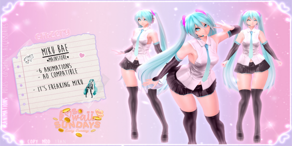 Miku Bae Animations	&lt;a href=&quot;http://maps.secondlife.com/secondlife/Emotion/152/223/331&quot;&gt;Teleport&lt;/a&gt;