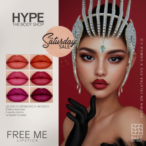 Free Me Lipstick - AkX/CatwaX/EvoX	&lt;a href=&quot;https://maps.secondlife.com/secondlife/HYPE/124/101/1001&quot;&gt;Teleport&lt;/a&gt;