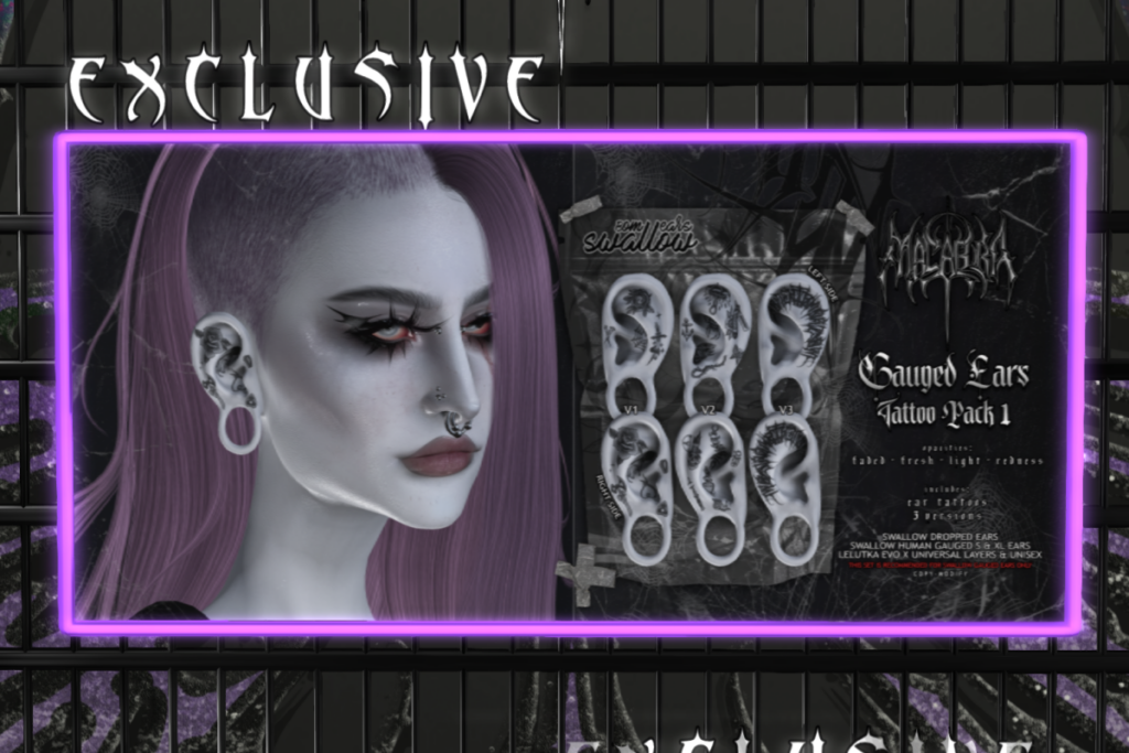 Gauged Ears Tattoo Pack #1 - EvoX Ears/Swallow Dropped/Swallow Gauged, L$250