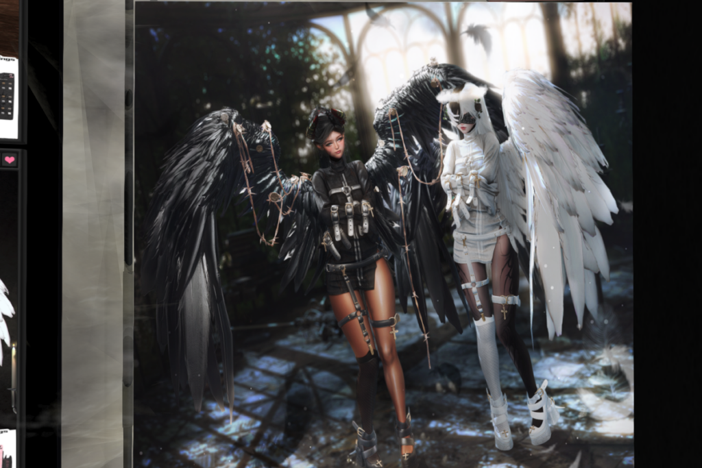 Seraph&#039;s Chains Dress, Garter, Heels, and Wings - Legacy/Reborn, L$228-L$268 each/L$588-L$1288 each FP/L$2311 MP