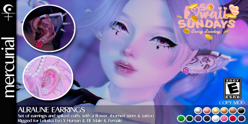 Alraune Earrings - EvoX M+F Human+Elf	&lt;a href=&quot;http://maps.secondlife.com/secondlife/Embrace%20the%20Ocean/111/171/1096&quot;&gt;Teleport&lt;/a&gt;