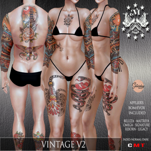 Vintage V2 Tattoo - BOM/EvoX/BellezaOG/Legacy/Maitreya/Omega/Reborn/Signature	&lt;a href=&quot;http://maps.secondlife.com/secondlife/Famous/103/219/22&quot;&gt;Teleport&lt;/a&gt;