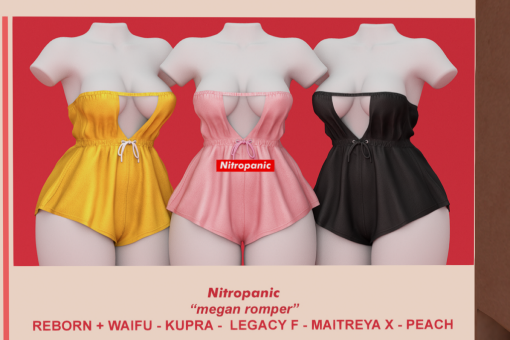 Megan Romper - Inithium/Legacy/MaitreyaX/Peach/Reborn/+mods, L$249 each/L$699 FP