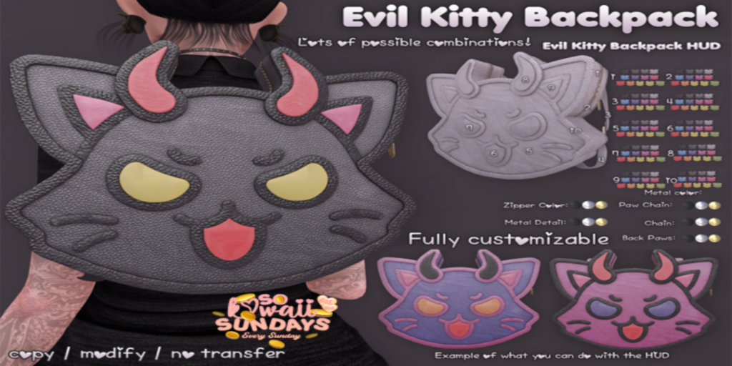 Evil Kitty Backpack	&lt;a href=&quot;http://maps.secondlife.com/secondlife/Envar/204/176/2222&quot;&gt;Teleport&lt;/a&gt;