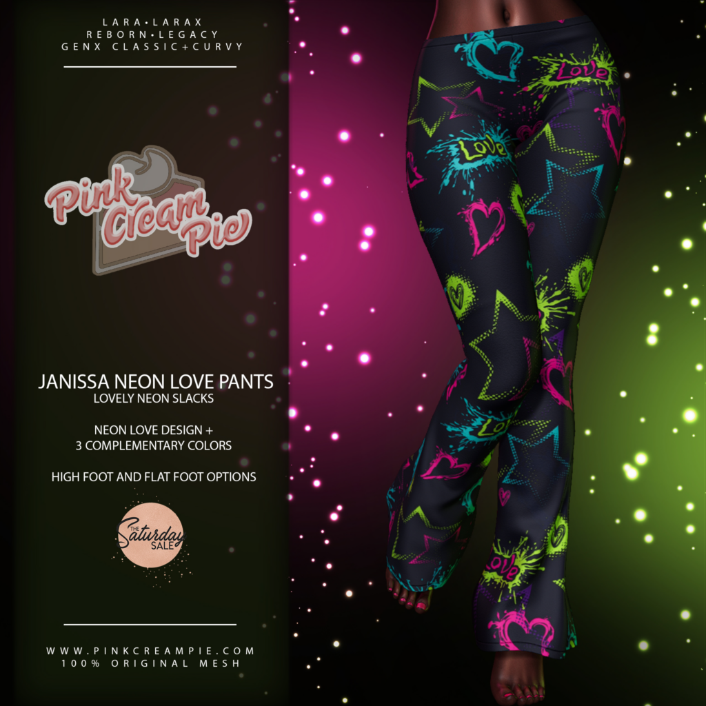 Janissa Neon Love Flare Pants - GenX/Legacy/Maitreya/Reborn/+mods