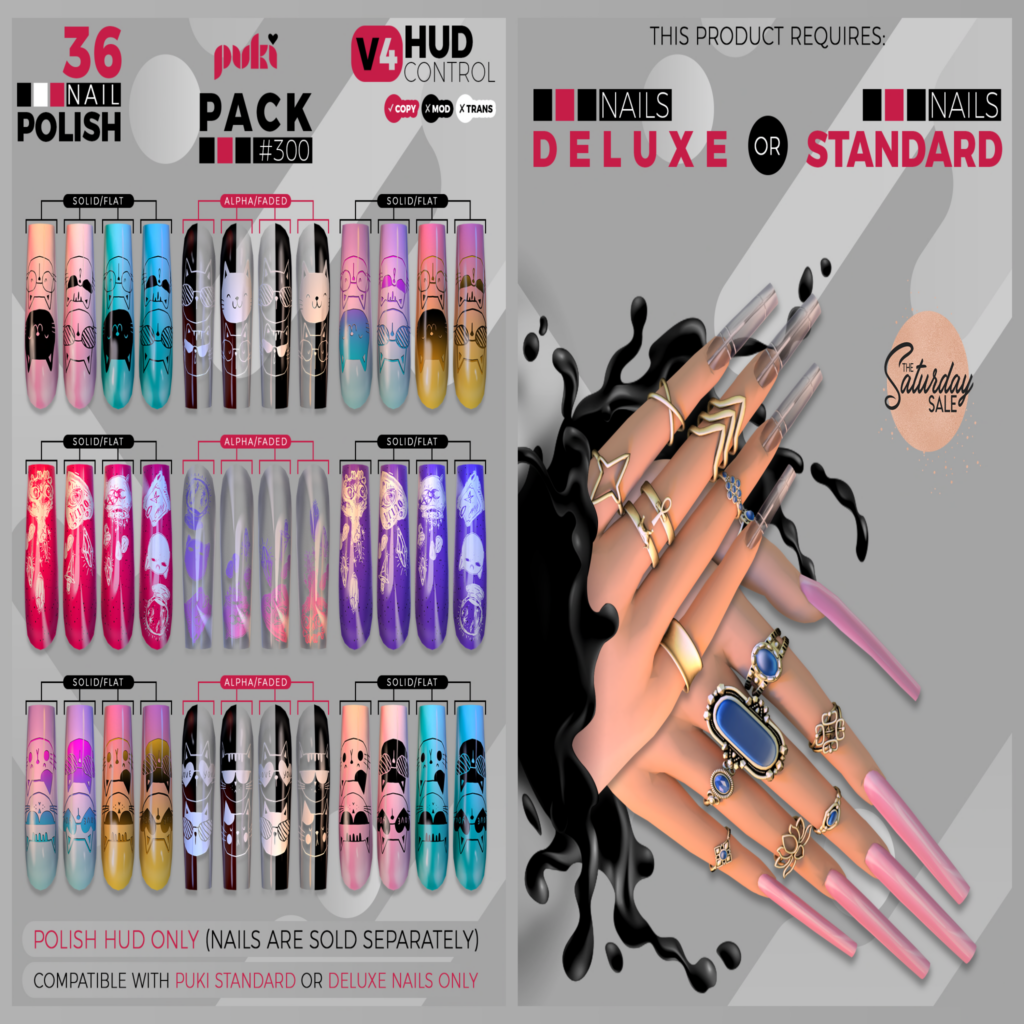 Nail Polish Pack 300 Appliers for Puki Deluxe Mesh Nails &amp; Puki Standard Mesh Nails - Inithium/Legacy/Maitreya/Reborn	&lt;a href=&quot;http://maps.secondlife.com/secondlife/The%20Valley/136/226/501&quot;&gt;Teleport&lt;/a&gt;