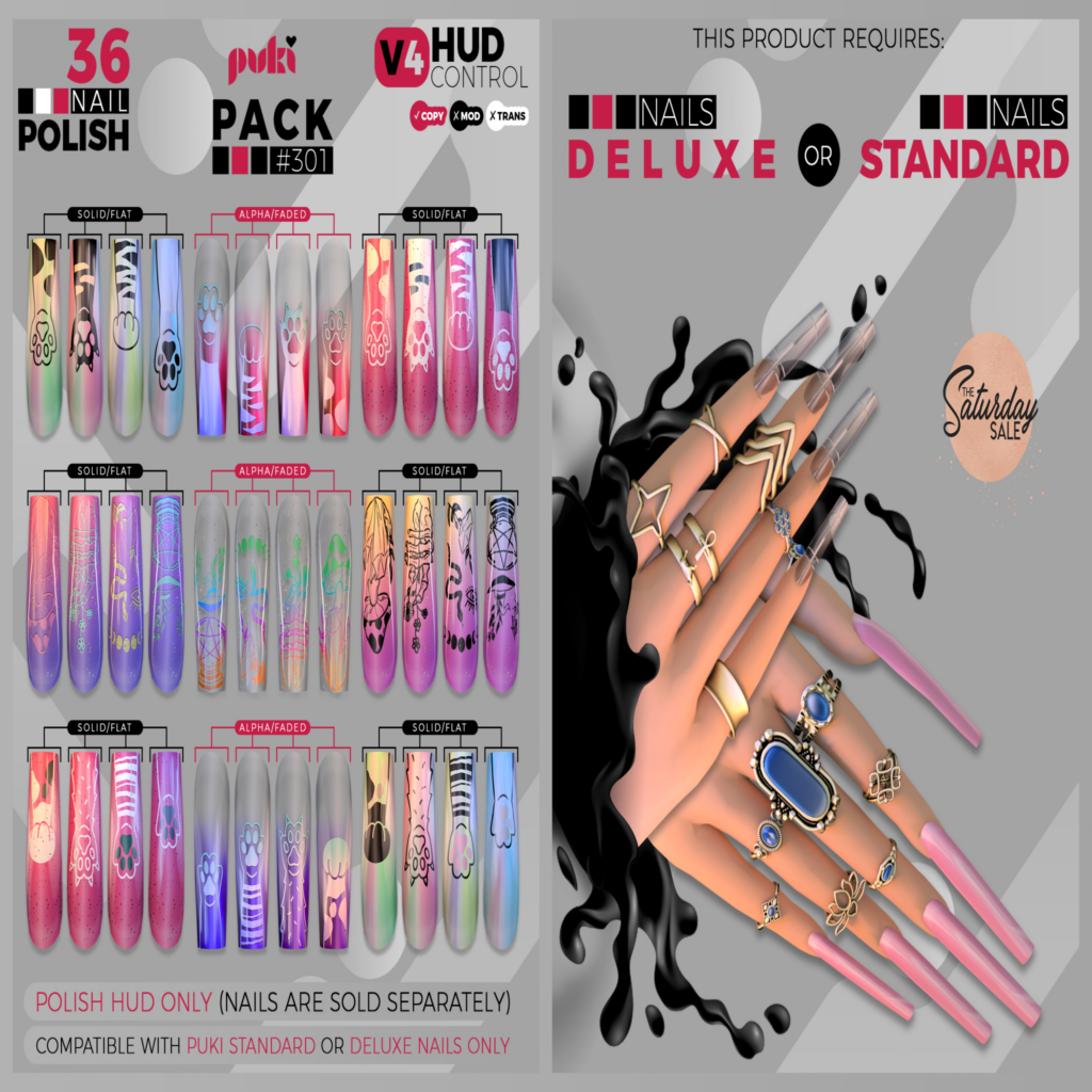 Nail Polish Pack 301 Appliers for Puki Deluxe Mesh Nails &amp; Puki Standard Mesh Nails - Inithium/Legacy/Maitreya/Reborn	&lt;a href=&quot;http://maps.secondlife.com/secondlife/The%20Valley/136/226/501&quot;&gt;Teleport&lt;/a&gt;