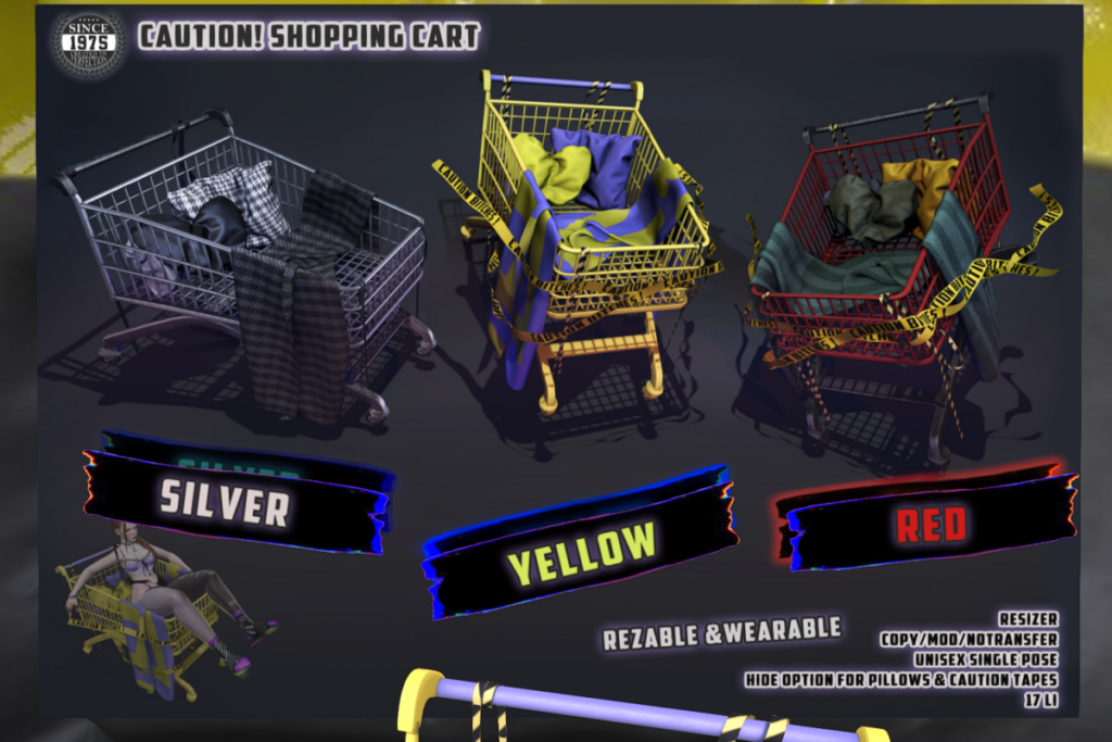 Caution! Shopping Cart Wearable and Decor, L$490 each