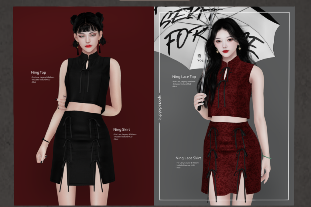 Ning Top, Lace Top and Ning Skirt and Lace Skirt - Legacy/Maitreya/Reborn, L$399 each/L$1400 FP