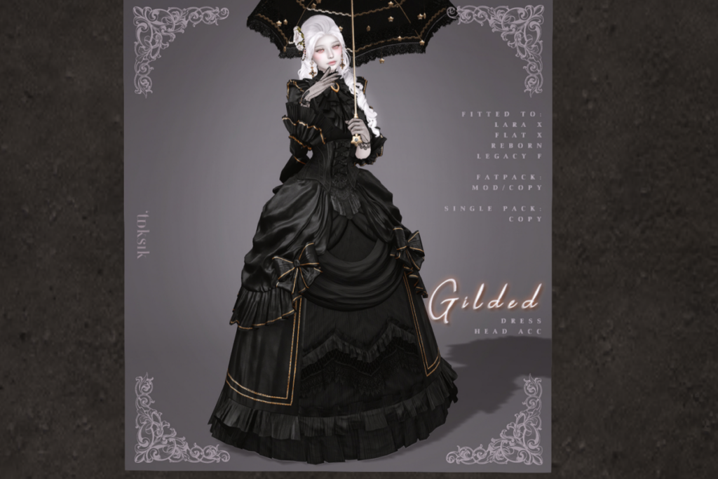 Gilded Dress - Legacy/MaitreyaX/Reborn/+mods, L$400 each/L$2000 FP | Gilded Head Accessory, L$150