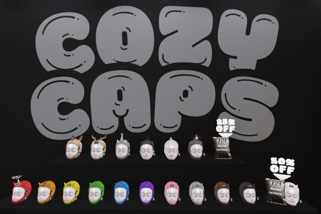 Cozy Caps, L$199-L$249 each/L$1000-L$1125 each