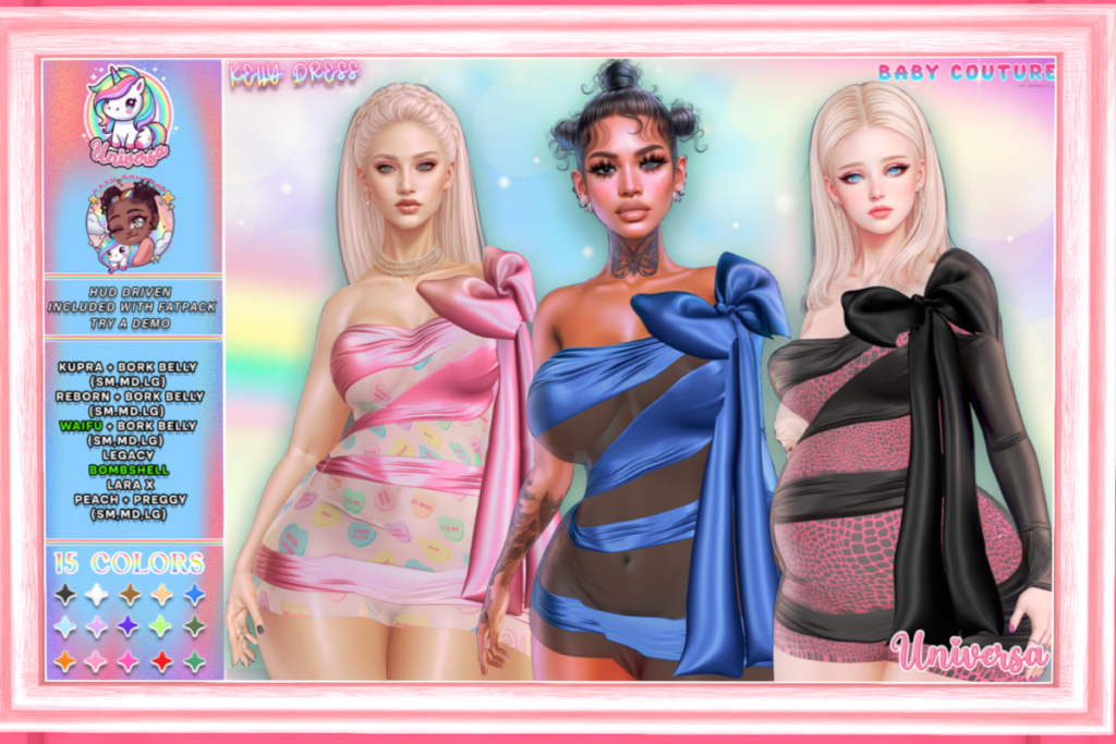 Kelly Dress - Inithium/Legacy/MaitreyaX/Peach/Reborn/+mods, L$449 each/L$3299 FP