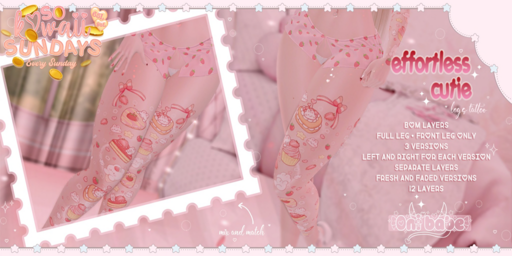 Effortless Cutie Leg Tattoo - BOM	&lt;a href=&quot;https://maps.secondlife.com/secondlife/ANGELICA/210/133/3201&quot;&gt;Teleport&lt;/a&gt;