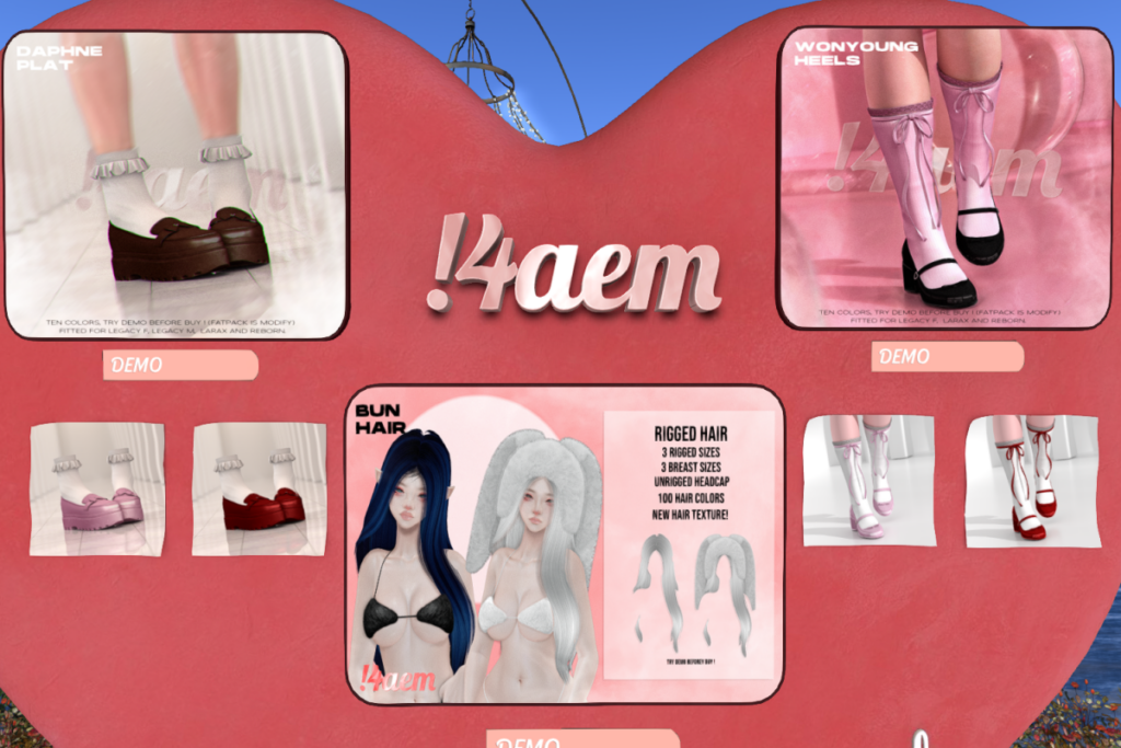 Daphen Plats - Legacy/Maitreya/Reborn/+mods, L$125 each | Bun Hair, L$399 | Wonyoung Heels - Legacy/Maitreya/Reborn, L$125 each