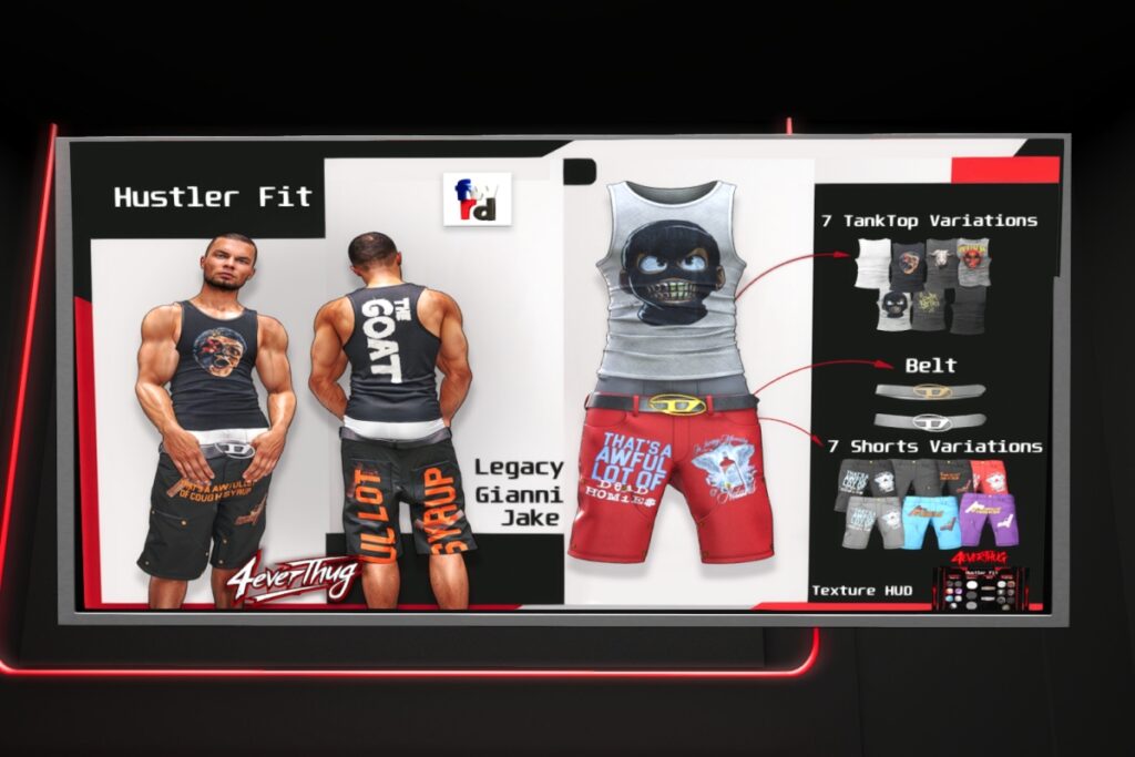 Hustler Fit Tank Top, Short, Belt &amp; Boxer - Gianni/Jake/Legacy, L$99-L$249 each/L$199-L$999 each FP