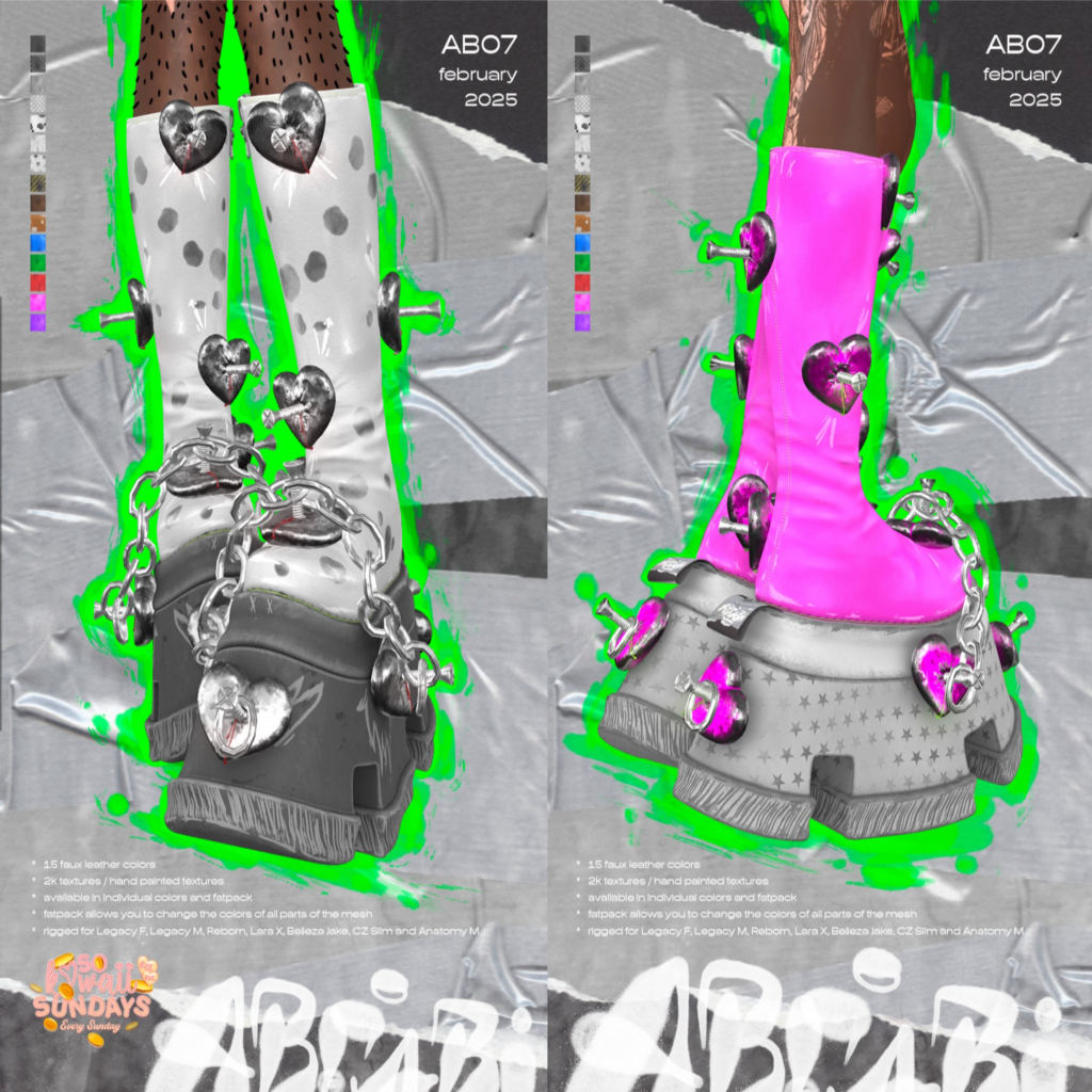 AB07 Boots - Anatomy/CZ Slim/Jake/Legacy M+F/MaitreyaX/Reborn	&lt;a href=&quot;http://maps.secondlife.com/secondlife/Baddest/178/76/1346&quot;&gt;Teleport&lt;/a&gt;