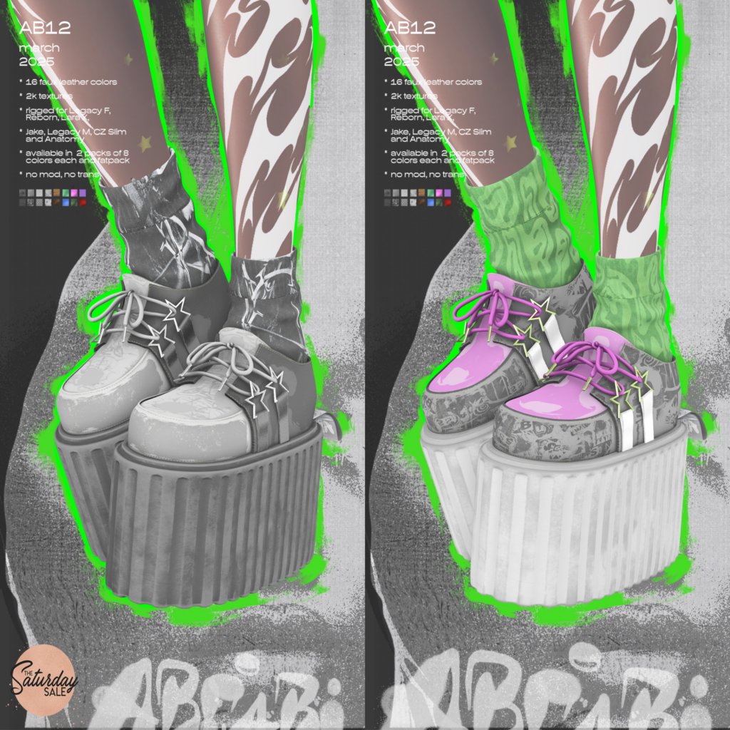 AB12 Shoes - Anatomy/CZ Slim/Jake/Legacy M+F/MaitreyaX/Reborn	&lt;a href=&quot;http://maps.secondlife.com/secondlife/Baddest/177/84/1346&quot;&gt;Teleport&lt;/a&gt;