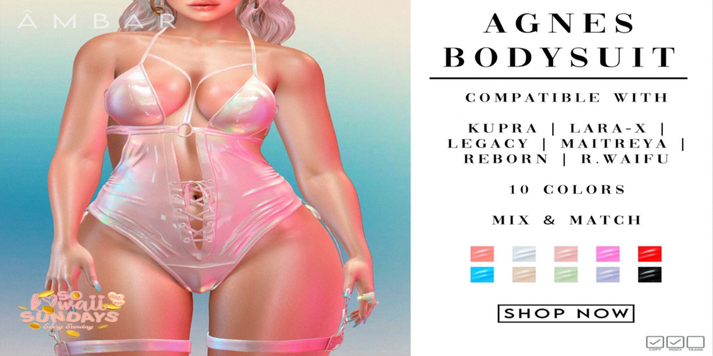 Agnes Bodysuit - Inithium/Legacy/Maitreya/Reborn/+mods	&lt;a href=&quot;http://maps.secondlife.com/secondlife/Mellow%20Marina/137/65/21&quot;&gt;Teleport&lt;/a&gt;