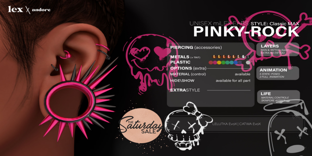 Pinky-Rock miLEX Ears - CatwaX/EvoX	&lt;a href=&quot;http://maps.secondlife.com/secondlife/Marlin/153/184/30&quot;&gt;Teleport&lt;/a&gt;