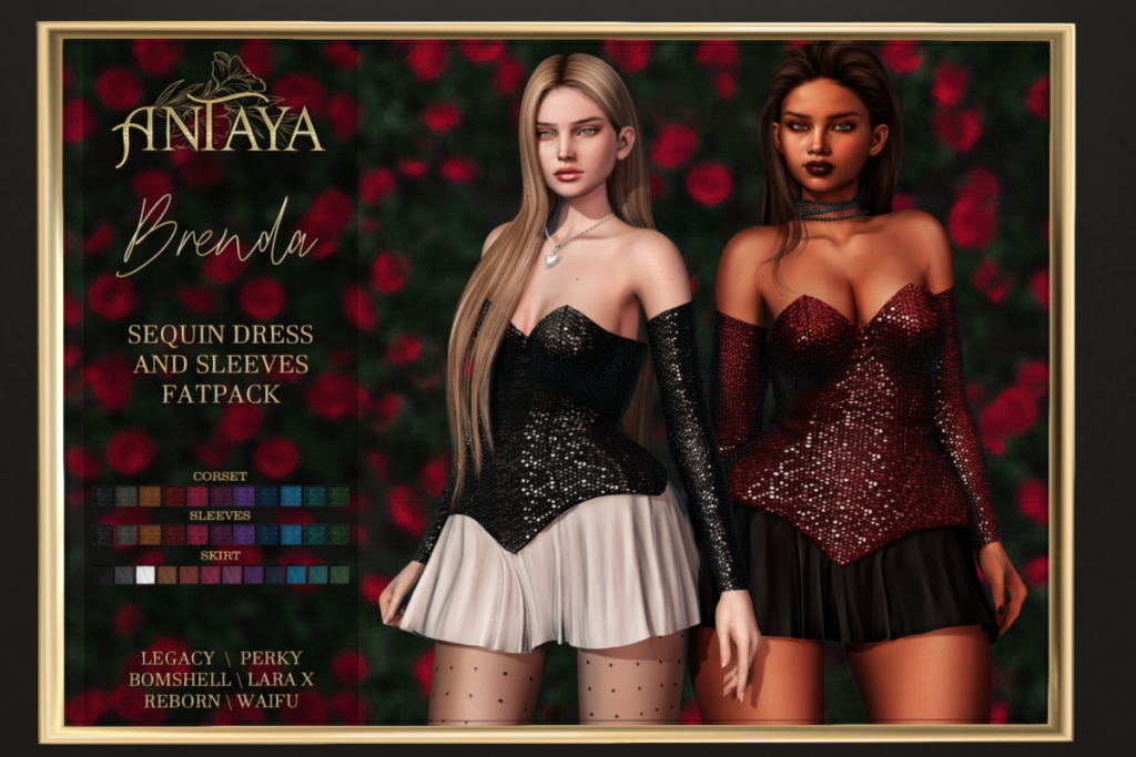 Brenda Sequin Dress &amp; Sleeves - Legacy/MaitreyaX/Reborn/+mods, L$245 each/L$999 FP