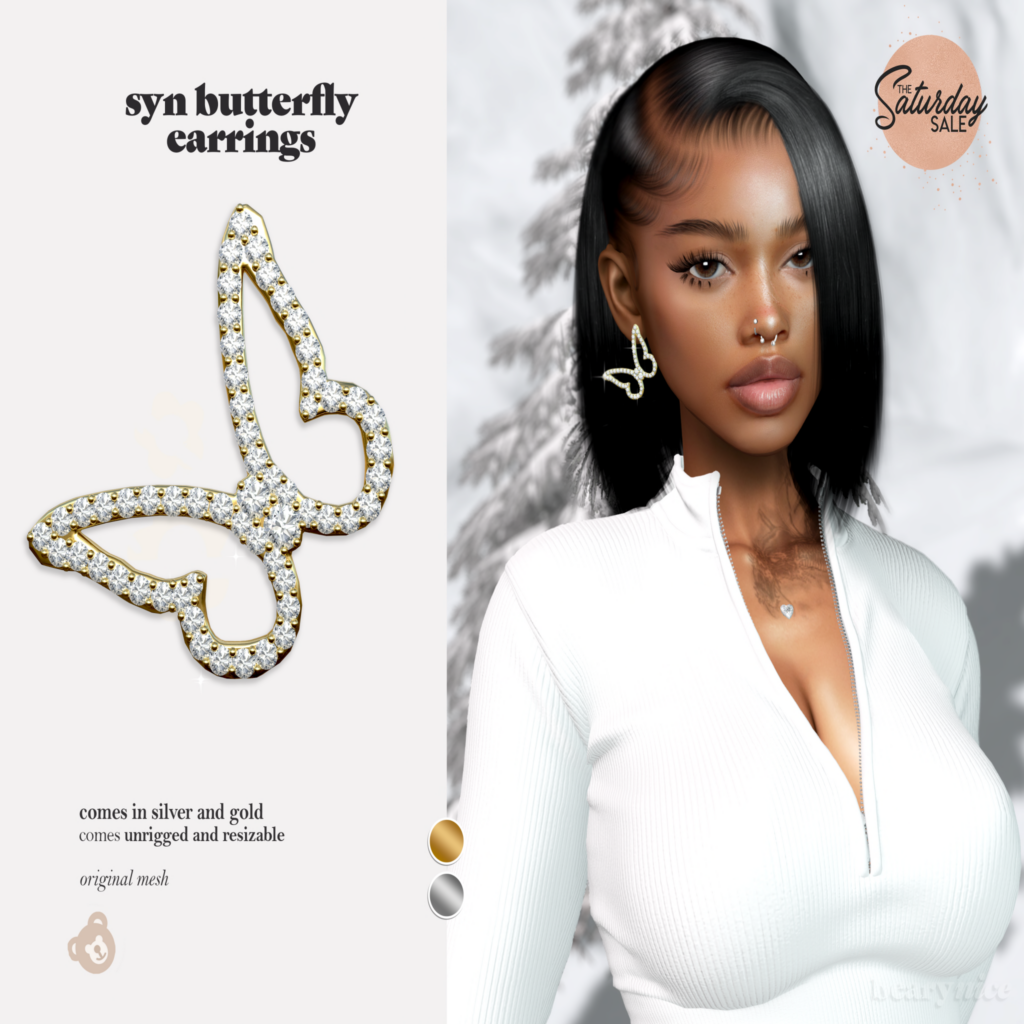 Syn Butterfly Earrings	&lt;a href=&quot;http://maps.secondlife.com/secondlife/Infinite%20Forest/166/10/1999&quot;&gt;Teleport&lt;/a&gt;