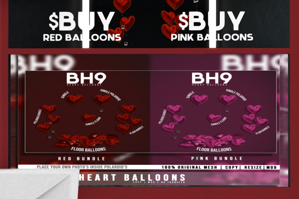 Heart Balloons, L$250 each/L$399 FP