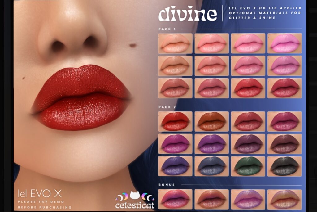 Divine Lipstick - EvoX, L$250 each/L$475 FP