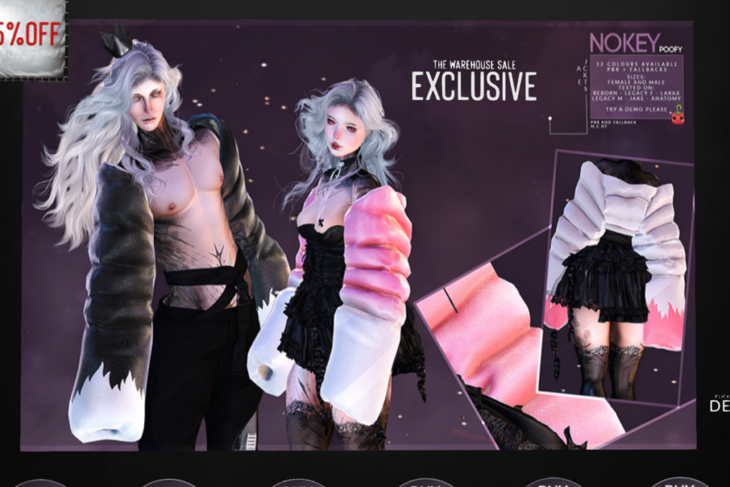 Nokey Poofy Jackets - Anatomy/Jake/Legacy F+M/MaitreyaX/Reborn, L$249 each