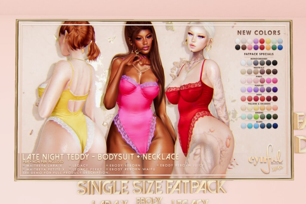 Late Night Teddy Bodysuit+Necklace - Legacy/MaitreyaX/Reborn/+mods, L$299 each/L$999 each FP/L$1999 MP