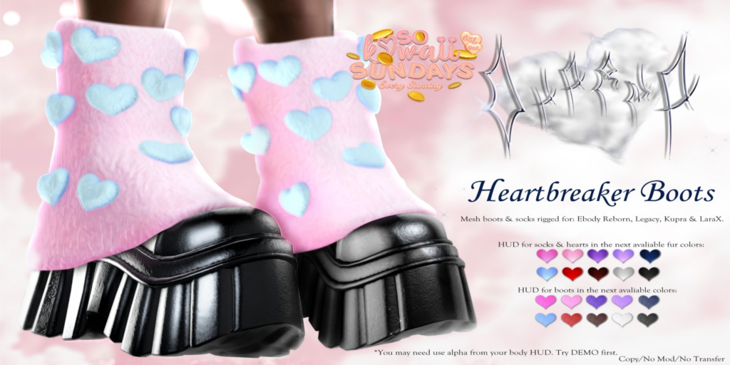 Heartbreaker Boots - Inithium/Legacy/MaitreyaX/Reborn	&lt;a href=&quot;http://maps.secondlife.com/secondlife/Lorien/113/212/2250&quot;&gt;Teleport&lt;/a&gt;