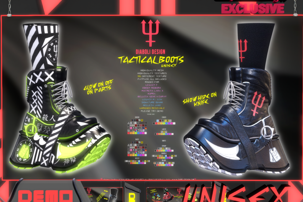 Tactical Boots - GenX/Gianni/Inithium/Jake/Legacy F+M/MaitreyaX/Reborn/Unrigged/+mods, L$999