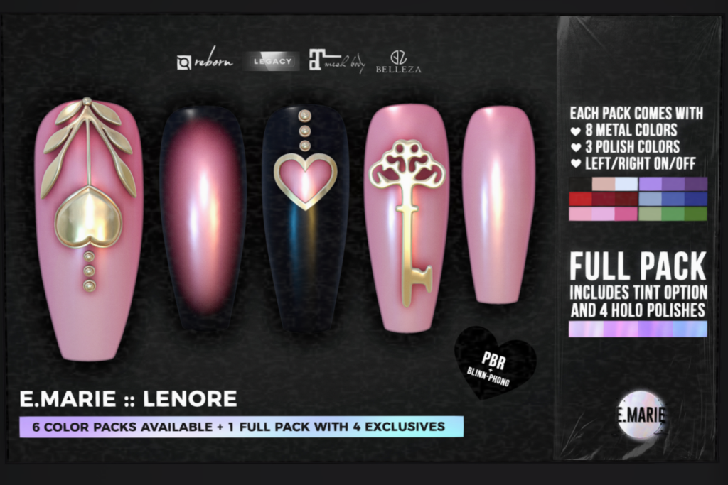 Lenore Nail Set - GenX/Legacy/Maitreya/Reborn, L$299 each/L$1299 FP