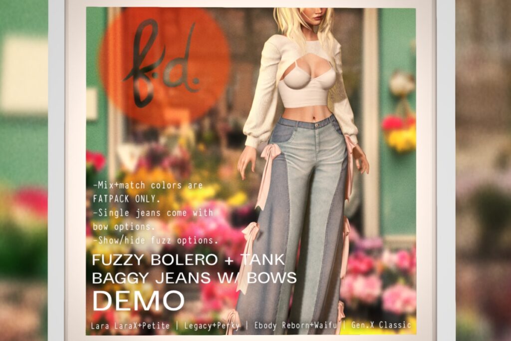 Fuzzy Bolero and Tank &amp; Baggy Jeans w/ Bows - GenX Classic/Legacy/MaitreyaX/Reborn/+mods, L$199 each/L$999 FP