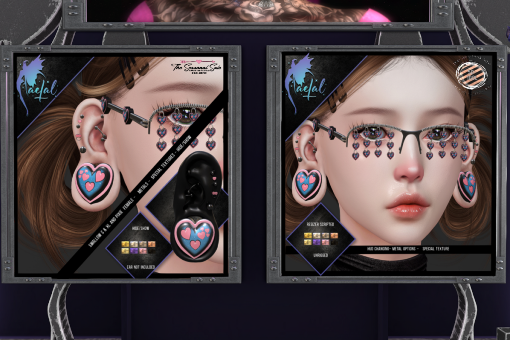 Heart of My Heart Earrings - Swallow Gauged Pixie, S, &amp; XL F Ears, L$229 | Heart of My Heart Glasses, L$88