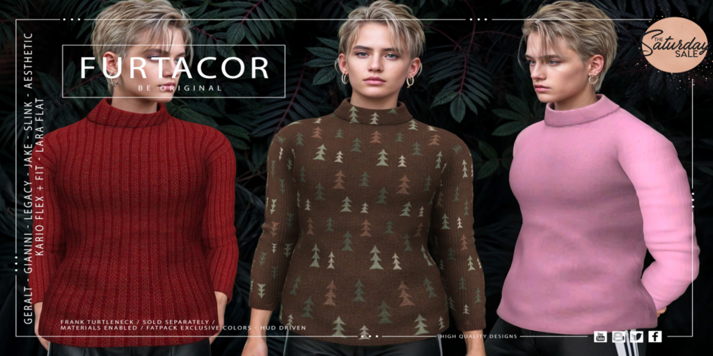 Frank Turtleneck - Aesthetic/Geralt/Gianni/Jake/Kario Fit + Flex/Legacy/Maitreya Flat/Slink	&lt;a href=&quot;http://maps.secondlife.com/secondlife/Vardor/240/184/23&quot;&gt;Teleport&lt;/a&gt;