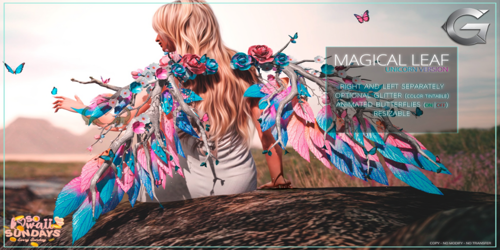 Magical Leaf Wings	&lt;a href=&quot;http://maps.secondlife.com/secondlife/The%20Valley/113/172/1971&quot;&gt;Teleport&lt;/a&gt;