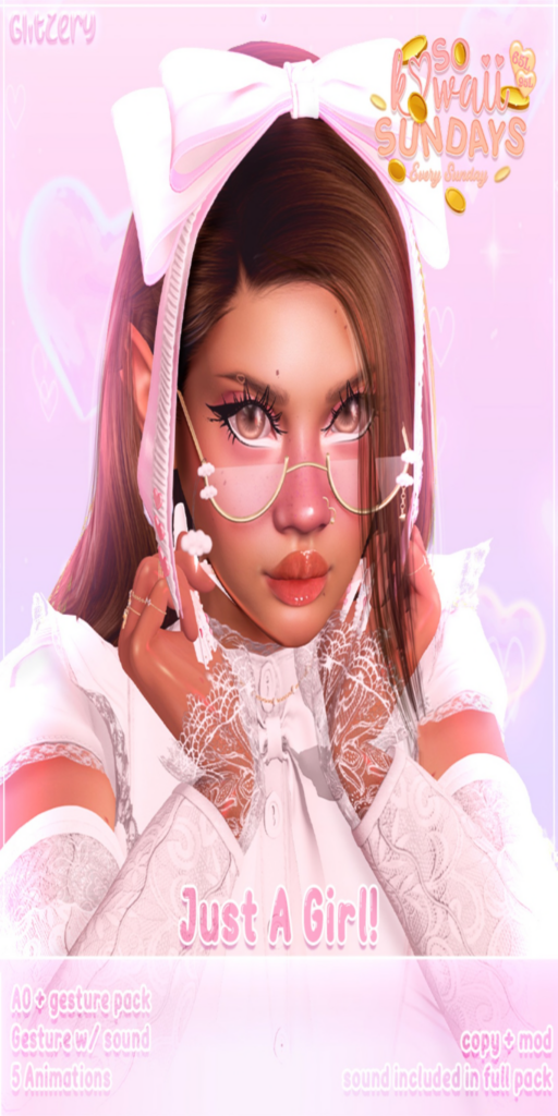 Just A Girl AO Animation &amp; Gesture Pack	&lt;a href=&quot;http://maps.secondlife.com/secondlife/Emotion/159/242/331&quot;&gt;Teleport&lt;/a&gt;