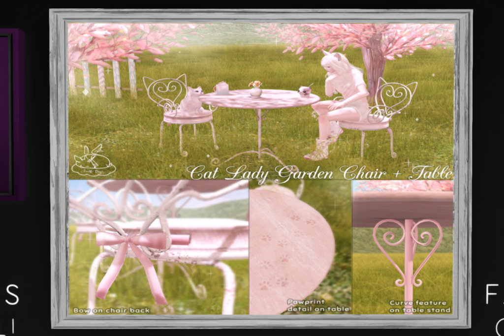 Cat Lady Garden Chair | Cat Lady Garden Table	&lt;a href=&quot;http://maps.secondlife.com/secondlife/Eternal%20Dream/15/91/21&quot; target=&quot;_blank&quot;&gt;Teleport&lt;/a&gt;