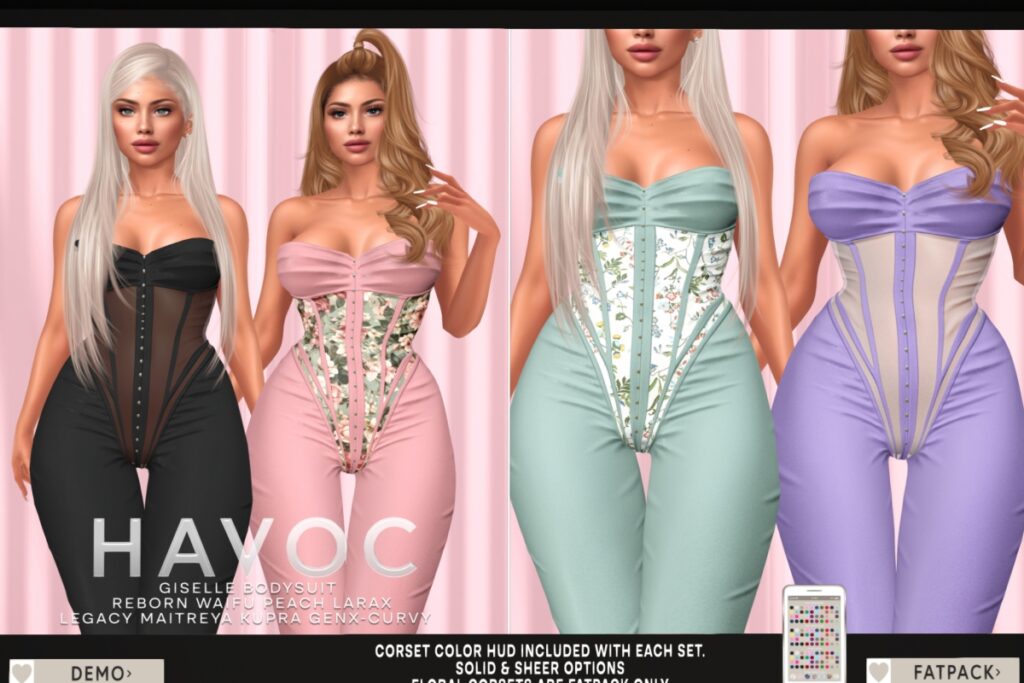 Giselle Bodysuit - GenX Curvy/Inithium/Legacy/Maitreya/Peach/Reborn/+mods, L$329 each/L$2999 FP